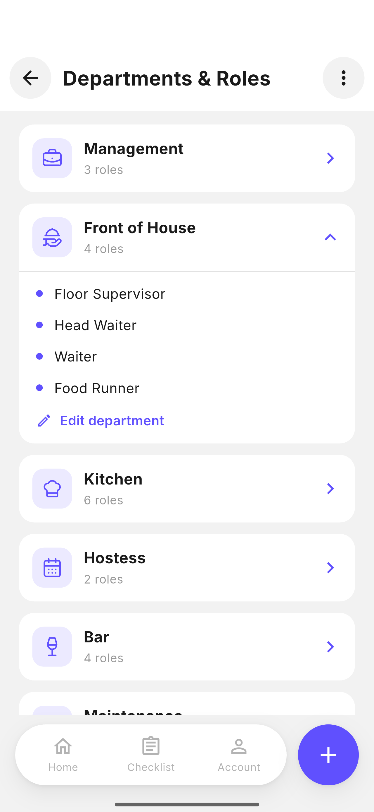 Departments and roles in Klip